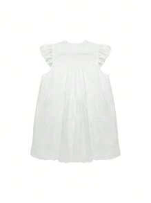 Petite White Embroidered Dress Casual Cute Mini Dress Overlay A-Line Cakes Skirt For Summer