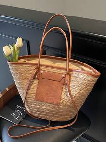 Fashionable Large Capacity Woven Tote Bag, New Beach Vacation Shoulder/Underarm Straw Big Bag, Suitable For Travel And Commuting, Hottest Beach Bags