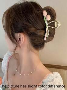 1pc Women's Zinc Alloy Ribbon Tulip Hair Claw Accessory, Fashionable Headpiece, Suitable As Gift - Multicolor - View 3