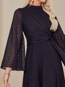 Stand Collar, Bell Sleeve Arabic Style Dress - Black - View 7