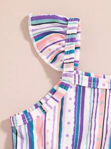 3pcs Baby Girls Floral Striped Sleeveless Top + Matching Floral Striped Shorts Set