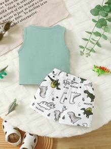 BrownBark 2 piezas Conjunto de chaleco y pantalones cortos con estampado de dinosaurio lindo para bebé/niño pequeño, conjunto informal de verano, perfecto para uso diario y actividades al aire libre
