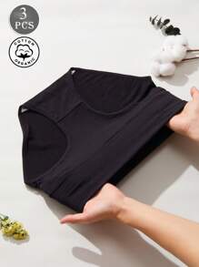 3 Pares de Calcinhas de Cintura Alta Femininas, Calcinha de Algodão Puro Plus Size, Respirável e Confortável, Cueca Básica Sem Costura e Elástica