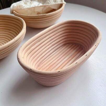 1pc Oval Rattan Bread Proofing Basket With Linen Liner, Natural Woven Banneton Proofing Bowl For Sourdough Bread Making, Baking Tool, Kitchen Gadget