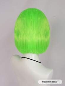 活力活泼的绿色直发鲍勃假发，带刘海，外观自然，非常适合成人或儿童时尚甜美可爱的万圣节派对、音乐节、角色扮演和日常穿着 - 螢光綠 - 查看 2