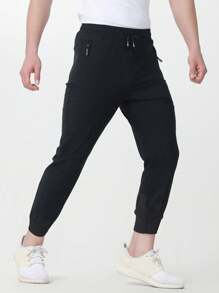 Pantalones casuales de cintura con cordón de unicolor, ajuste delgado, adecuados para uso diario, al aire libre, senderismo, correr, ejercicio físico