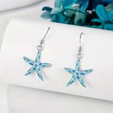 1 Pair Summer Beach Vacation Style Blue Stafish Dangle Earrings For Women Girls,Suitable For Party Gifts Daily Wear
