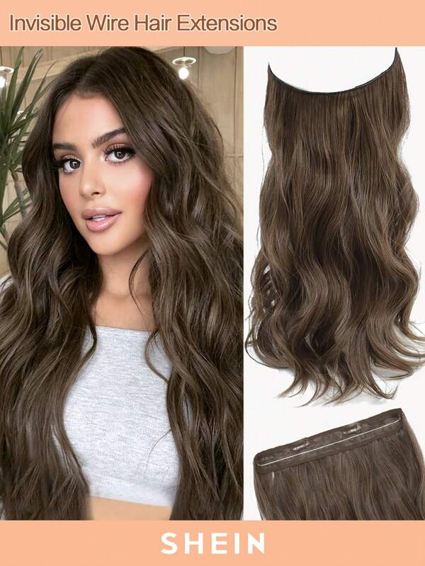 Invisible Wire Hair Extensions Dark Ash Brown Hair Extension Natural Wavy Hair Pieces for Women Synthetic Hair Extensions Clip in Hairpiece