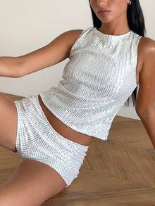 Womens Sequin Micro Shorts Low Waist Glitter Sparkly Y2k Mini Shorts Sexy Rave Bottoms Hot Pants Club Party - White - View 4