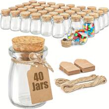 Set von 30 Glasbehältern, Mini Joghurt Gläser, 100ml Süßigkeiten-Gläser mit Korkdeckel, Pudding Behälter mit Deckel, Mason Jar Hochzeitsgeschenk, Honigglas mit Etiketten und Schnüren