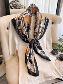 1 buc. Eșarfă bandană elegantă cu imprimeu floral, 90 cm, pentru femei, potrivită pentru ținute casual, la modă, cu bandă pentru cap, cu bandă pentru gât, șal rezistent la vânt și protecție UV pentru a completa aspectul exterior.