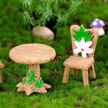 1set-Mini Fairy Garden Table And Chair Set, Yellow ABS Resin Doll House Furniture Decoration Kit, Micro-Landscape Art Deco Accessories, Fairy Garden Bench Dollhouse Accessories Statue DIY Decor Gift
