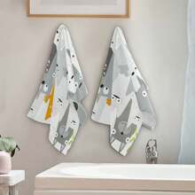 2pc Cartoon Funny Cats 2 Pcs Towel Soft Washcloth Hand Towel For Bathroom Home Decor