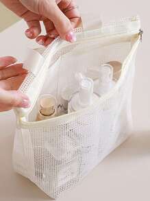 Mesh Handbag, Hollow Out Storage Bag, Shower Drain Bag, Portable Makeup Travel Beach Outdoor Sports Bag Back To School Supplies