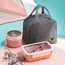 3 piezas Fiambrera, caja de almacenamiento portátil y a prueba de fugas con tapa y bolsa térmica, bolsa grande de almacenamiento de alimentos simple, para volver a la escuela, clase, universidad, oficina, campamento y picnic, útiles escolares, organizadores y almacenamiento de cocina (cremallera aleatoria)