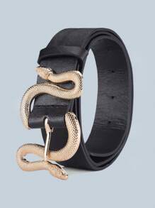 1pc Fashion Golden Snake Buckle PU Leather Belt, Unisex Suitable For Party Casual Daily Commute Holiday Accessory