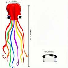 1pc Large Soft Octopus Easy Flyer Kite With With 3935.83inch Rope, 26.0*157.0 Inch Kite For Beach Park - Red - View 3