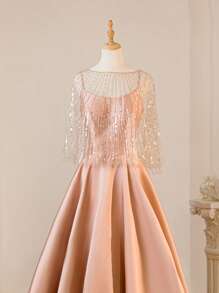 Women's New High-End Elegant Sequin Mesh Shawl With Spaghetti Strap A-Line Evening Dress, Including Shawl, Formal, Party Dress, Gown, For Wedding Guest