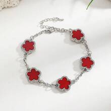 1pc Light Luxury Single-Sided Zirconia Inlaid Stainless Five Leaf Grass Bracelet, For Daily Wear, Dating, Vacation And Other Occasions. Made Of Hypoallergenic Titanium Steel And Popular Jewelry, It Is The Perfect Gift For Girlfriends ﻿