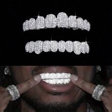 THATBOY 2pcs/Set Bling Bling Halloween Hip Hop Bling Bling Rapper Cubic Zirconia Teeth Grill Dengan 20 Gigi Atas Dan Bawah Dental Mouth Punk Tooth Caps Untuk Cosplay Perhiasan Rapper Untuk Pria, Wanita, Dan Remaja. - MultiWarna - View 7