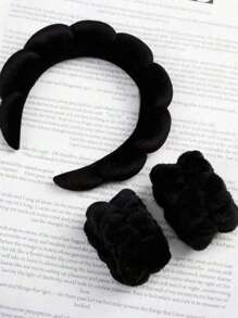 1/2/3 piezas Diadema de terciopelo + 2 piezas Banda para la mano para spa, cuidado de la piel, maquillaje y peinado, de vuelta a la escuela