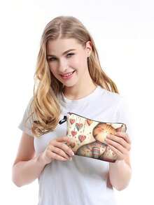 Retro Cat Pattern Carry On Bag, Zipper Lightweight Makeup Pouch, Versatile Cosmetic Bag, Polyester Cosmetic Bag For Women, Cute Bee Flower Dwarf Gnome Pattern, Large Capacity Multi-Function Makeup Pouch - Multicolor - View 2