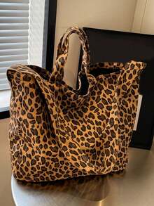 豹纹帆布通勤休闲风格女包，时尚休闲百搭手提大容量单肩妈咪包斜挎包，适合外出约会逛街日常搭配送礼办公 - 彩色 - 查看 9