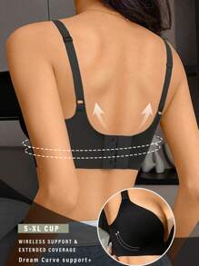 1pc Solid Color Seamless Mesh Patchwork Edge Adjustable NOn Removable Padded Wireless Bra Casual-Comfy