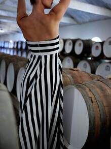 Women Strapless Tube Dress Summer Striped Print A-Line Party Dress For Cocktail Beach Streetwear Aesthetic Clothes