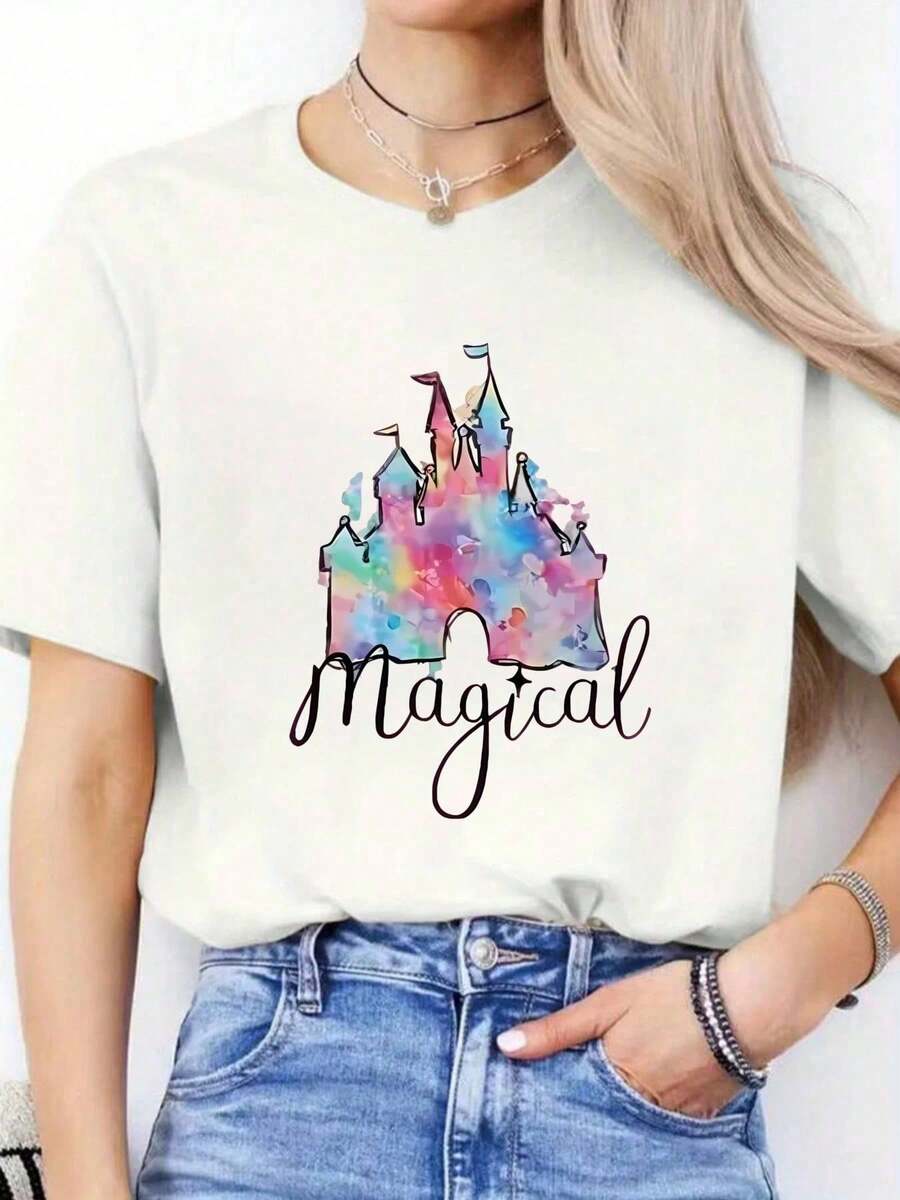 100% Cotton Disneyland Paris 30th T-Shirts Women Summer 2025 Harajuku Style ,Casual Print,Comfortable And Versatile,Letter Pattern Pure Cotton 220g Printed T-Shirt - 白色 - 查看 1