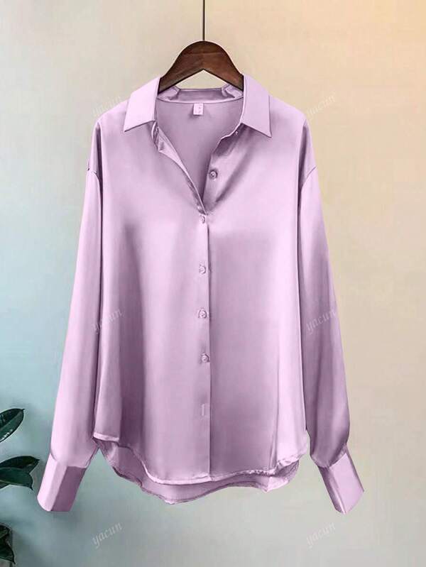 Women's Classic Long Sleeve Satin Blouse, Elegant & Versatile, Spring/Summer