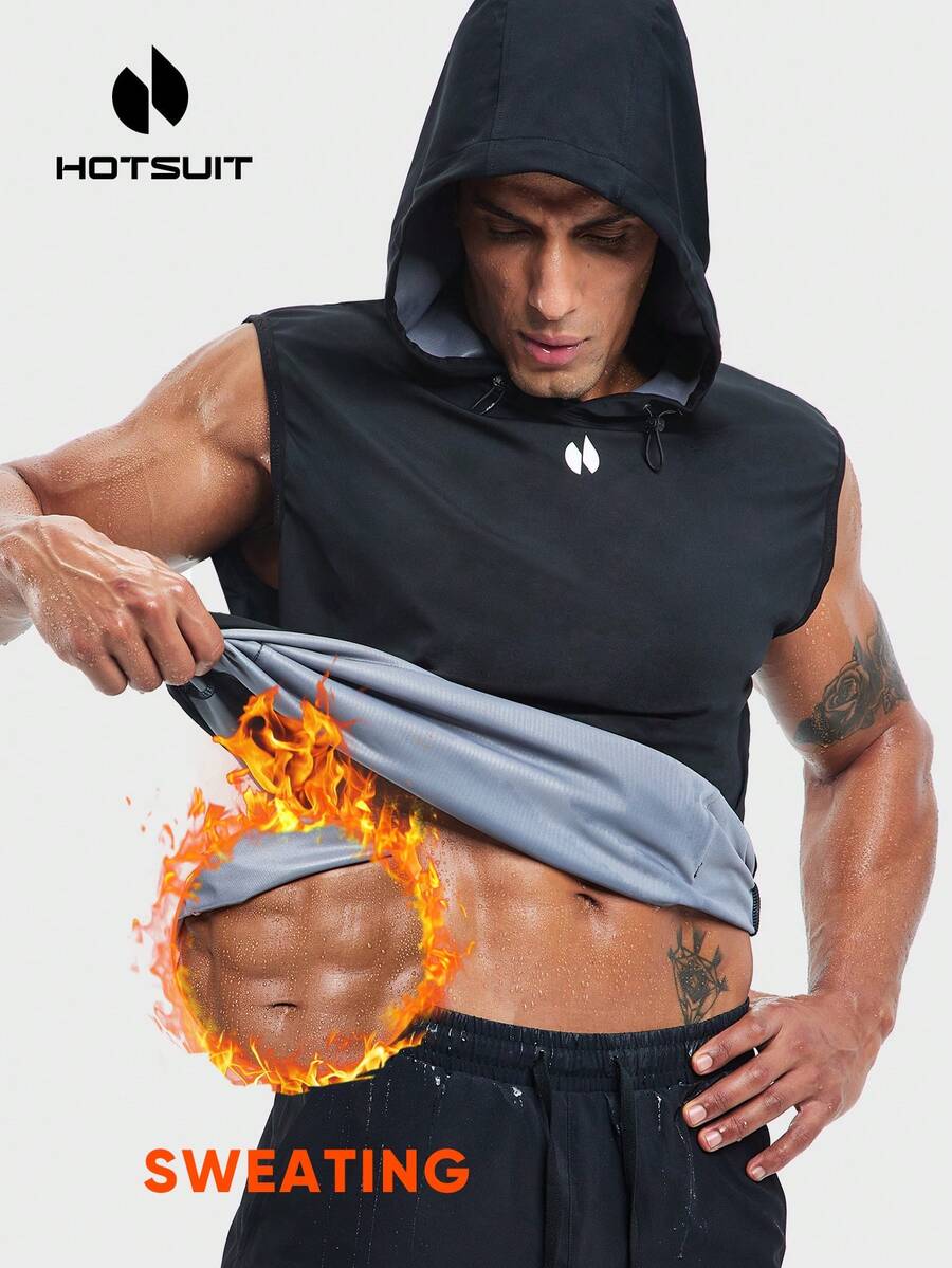 HOTSUIT Men's Sauna Vest, Hooded Design, Warm And Breathable, Suitable For Training And Sports