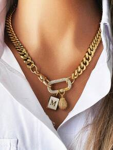 Este hebilla gruesa para montañismo de mujer está decorada con rhinestones, colgantes en forma de gota de agua y colgantes con letras. - oro - Ver 3