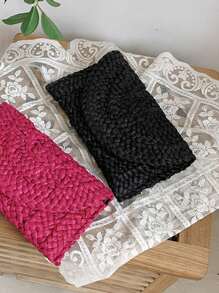 BAILEE 1 pieza Bolso de mano de cena con trenzado de hoja de maíz, bolso grande de mujer de paja de estilo sólido y simple para moda, ideal para vacaciones, viajes, combinar con ropa de moda y salir de compras con amigos