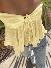 Purely Sensual Bohemian Style Butter Yellow Cutout Knotted Halter Top