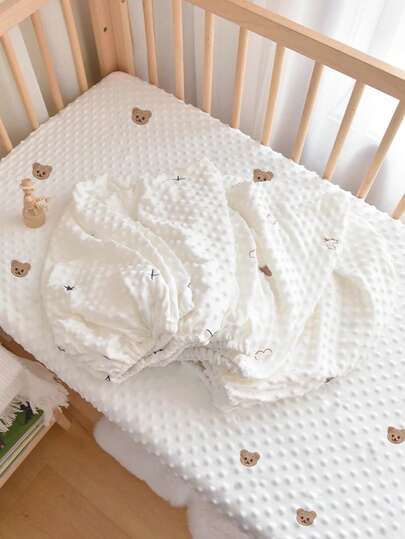 1pc Soft Pom-Pom Fleece Baby Crib Sheet, Breathable Moisture-Wicking Changing Pad Cover For Infant Bassinet, Cradle, Mini Crib 100*60cm, 120*60cm, 132*72cm