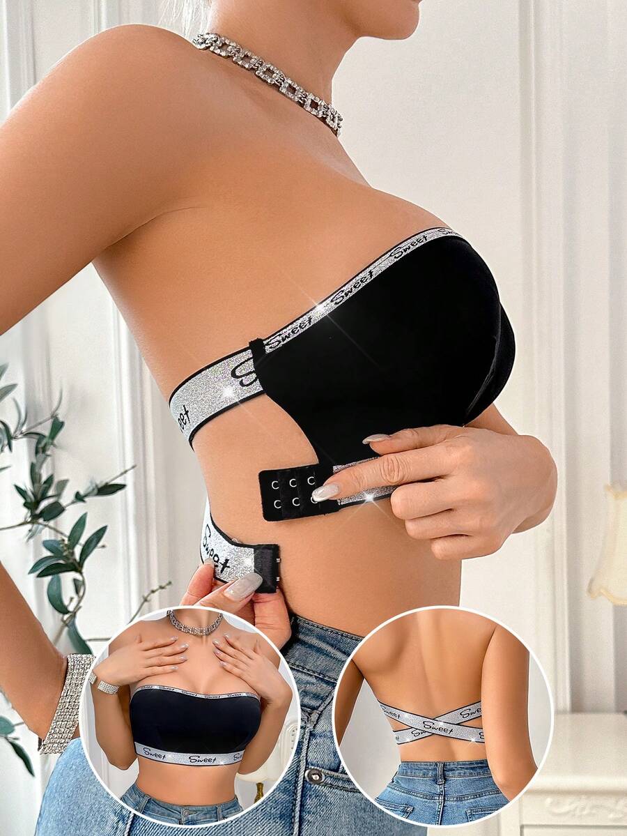 Women's Wireless Sexy Crossback Design Bra - Black - View 1