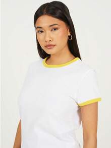 brave soul Short Sleeve Contrast Rib Ringer Tee - White - View 4