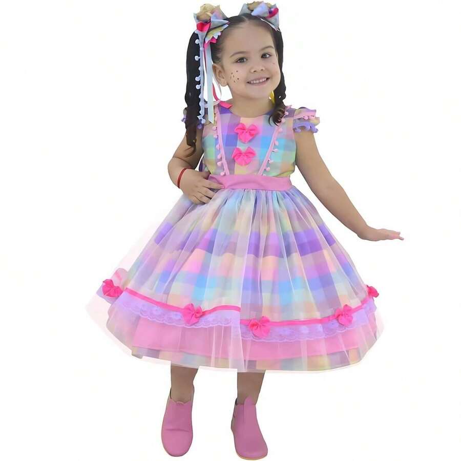 MODERNA MENINAS Children's Dress For June Festival, São João, Quadrilha, Luxurious Plaid - 彩色 - 查看 1