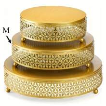 1pcsWrought Iron Decorative Cake Stand, Round Metal Cake Stand Dessert Display Stand, Wedding Birthday Party Celebration Dessert Cake Display Plate - Gold
