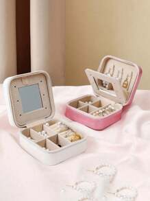 1pc Jewelry Storage Box With Mirror, PU Leather Jewelry Box, Jewelry Organizer, Travel Storage Box, Portable Jewelry Box, For Rings, Necklaces, Earrings, Pendants, Bracelets, Earring Storage, Cruise Essentials, Travel Essentials, Multi-Function Jewelry Storage Display Box, Gift Box For Girls And Women, Valentine's Day Gifts, Easter Gifts, Holiday Gifts.