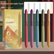 5pcs Macaroon Color Neutral Pens, Muted Tone Press-Type Colored Gel Pens For Students, Ideal For Note Taking, Correction, Highlighting, Small Gift For Back To School