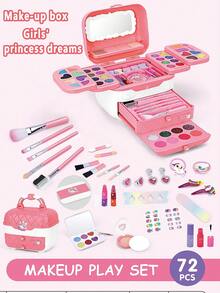1 件套公主化妆套装礼盒，适合女孩，儿童化妆表演扮演梳妆套装，含口红、眼影、腮红