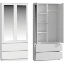 Modern Double Wardrobe With Drawers - 2 Door Cupboard Contemporary Bedroom Furniture - White - White - View 1