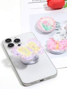 Universal Mobile Phone Push-Pull Bracket Invisible Folding Creative Flow Bead Butterfly Phone Bracket Adhesive Backing Compatible With IPhone, Android Phone, Gift For Birthday, Family, Friends Push-Pull Phone Grip, Phone Holder, Phone Accessories - Multicolor - View 4