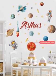 Custom Wall Stickers, Customizable Name, Planetary Astronauts Wall Decals - PVC Self-Adhesive Removable Wall Stickers For Nursery, Kids' Room, Playroom, Or Classroom – Cute & Creative Wall Decor For Any Space Back To School