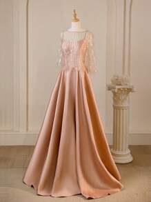 Women's New High-End Elegant Sequin Mesh Shawl With Spaghetti Strap A-Line Evening Dress, Including Shawl, Formal, Party Dress, Gown, For Wedding Guest