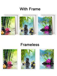 3Pcs Bamboo Wall Art Decor, Zen Stones Canvas Print, Orchid Flower Wall Art Poster, Water Reflection Art Prints, Tranquility Paintings, Spa And Relaxation Artwork, Home Decor, Room Aesthetic, Posters, Ideal Gifts ,Wall Art With Frame - 3Pcs/Set - View 4