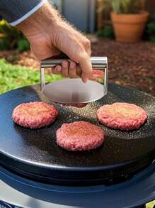 1pc Burger Press - Stainless Steel Hamburger Meat Press, 6in Circular Steak Meat Press - Non-Stick, For Burgers, Sliders & Regular Beef - Perfect For BBQ & Kitchen Use - Great Gift For Grill Masters & Foodies