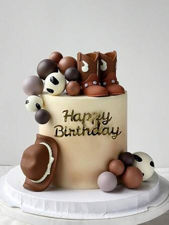 1 pieza/2 piezas/23 piezas Decoraciones de pastel de estilo rodeo, decoraciones de pastel de fiesta de cumpleaños con temática de vaquero en bolas blancas y marrones, decoraciones de pastel con sombrero y botas de vaquero hechas de arcilla suave, adecuadas para decoraciones de pastel con temática de fiesta de vaquero, decoraciones de pastel de estilo western, adecuadas para decoraciones de pastel de cumpleaños de hombres, decoraciones de pastel de fiesta de jubilación